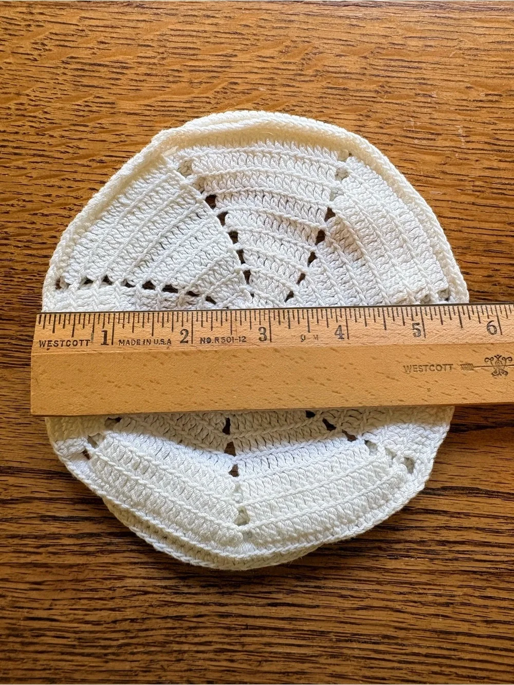 VTG Handmade Crocheted Round hat- baby boy - white